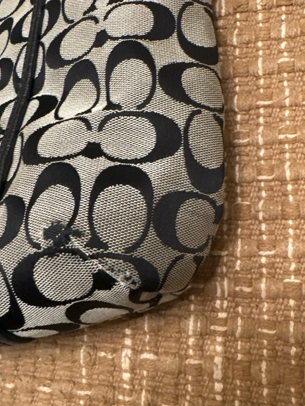 Coach Signature Canvas Shoulder Bag in Black and Tan